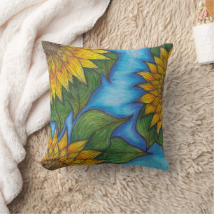Sunflower Print Throw Pillow For Couch Or Bed 