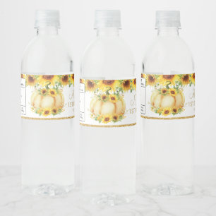 Sunflower Pumpkin 1st First Birthday Favour Water Bottle Label