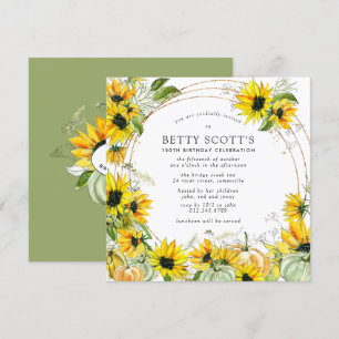 Sunflower Pumpkin Autumn 100th Square Birthday Invitation