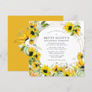 Sunflower Pumpkin Autumn Fall 80th Birthday Invitation