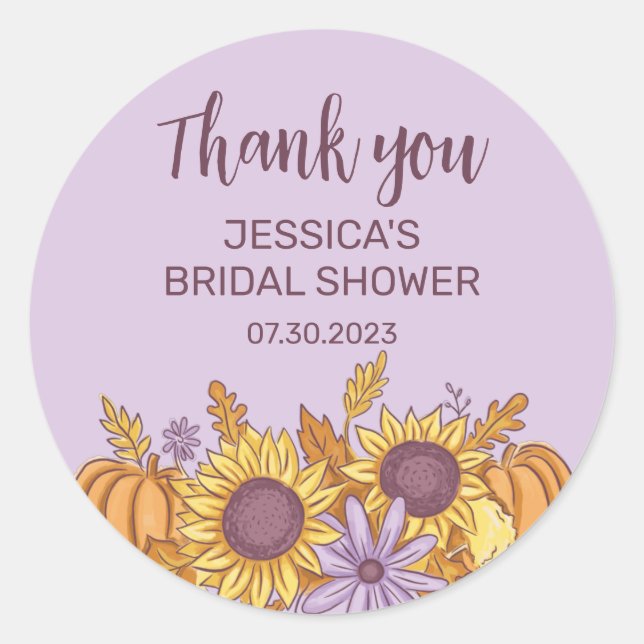 Sunflower Pumpkin Autumn Flower Bridal Shower Classic Round Sticker (Front)