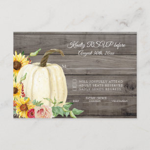 Sunflower Pumpkin Blush Red Fall Barn Wood RSVP Invitation