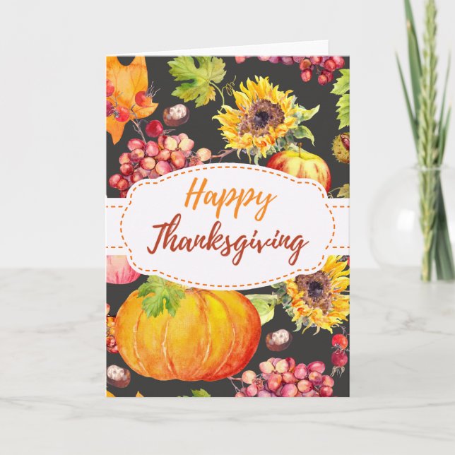 Sunflower Pumpkin Fall Harvest Thanksgiving Card (Front)