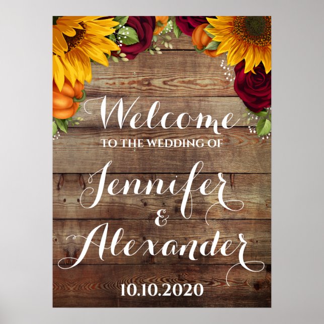 Sunflower, Pumpkin & Roses Wedding Welcome Sign (Front)