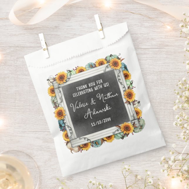 Sunflower Pumpkin Rustic Chalkboard Farm Wedding Favour Bag (Clipped)