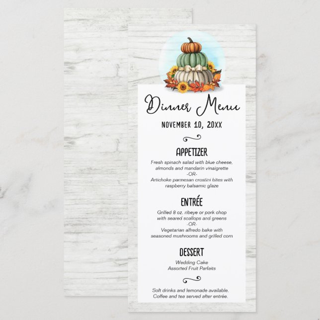 Sunflower Pumpkin Rustic Country Fall Farm Menu (Front/Back)