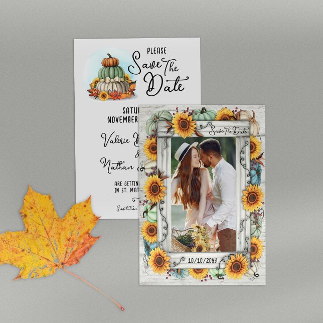 Sunflower Pumpkin Rustic Country Fall Photo Frame Save The Date (Creator Uploaded)