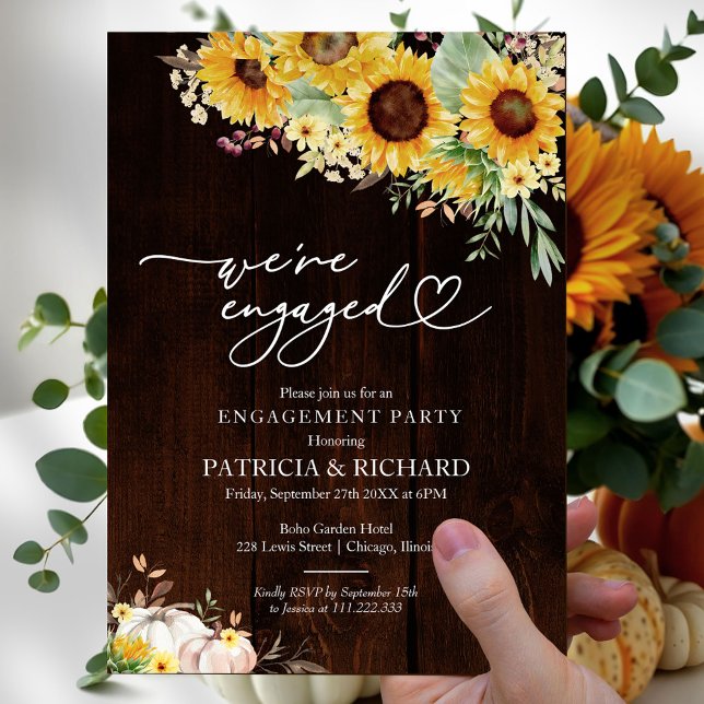 Sunflower Pumpkin We're Engaged Engagement Party Invitation (Creator Uploaded)