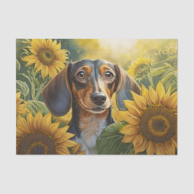 Sunflower Puppy Love, Black Dachshund Tissue Paper (Front)