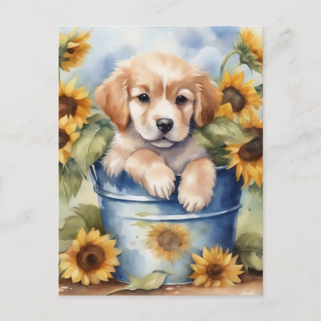 Sunflower Puppy Postcard (Front)