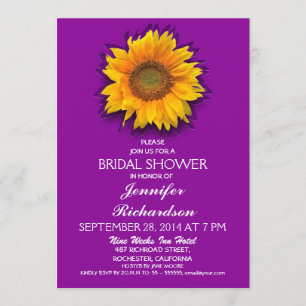 sunflower purple bridal shower invitation