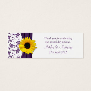Sunflower Purple Damask Floral Wedding Favour Tags