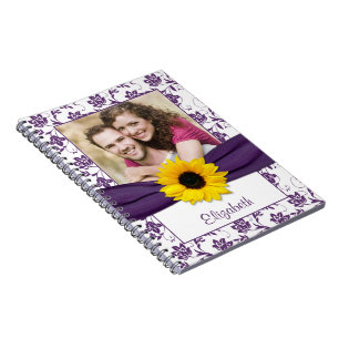 Sunflower Purple Damask Personalized Notebook