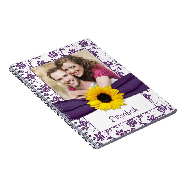 Sunflower Purple Damask Personalized Notebook (Right Side)
