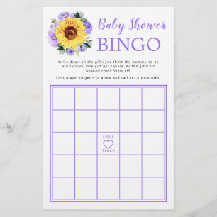 Sunflower Purple Floral Baby Shower Bingo Game