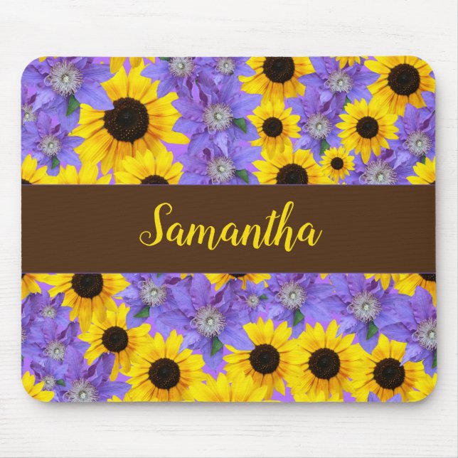 Sunflower Purple Floral Pattern Personalized  Mouse Pad (Front)