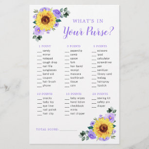 Sunflower Purple Floral Purse Baby Shower Game