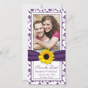 Sunflower Purple Floral Ribbon Photo Save the Date
