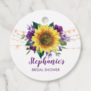 Sunflower Purple Floral Thank You Bridal Shower Favour Tags