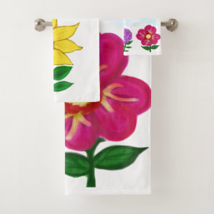 Sunflower Purple Flower Fuchsia Flower Bath Towel Set