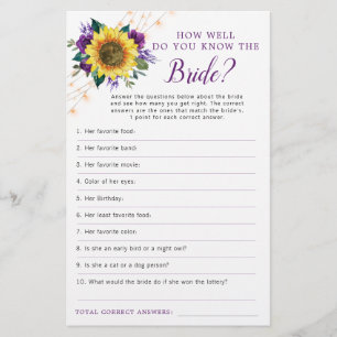 Sunflower Purple Lights Bridal Shower Game