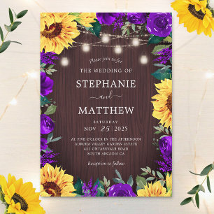 Sunflower Purple Mason Jar Rustic Wedding Invitation