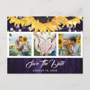 Sunflower Purple Photo Wedding Save The Date Announcement Postcard