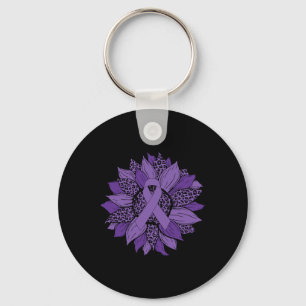 Sunflower Purple Ribbon Fibromyalgia Awareness Mon Keychain
