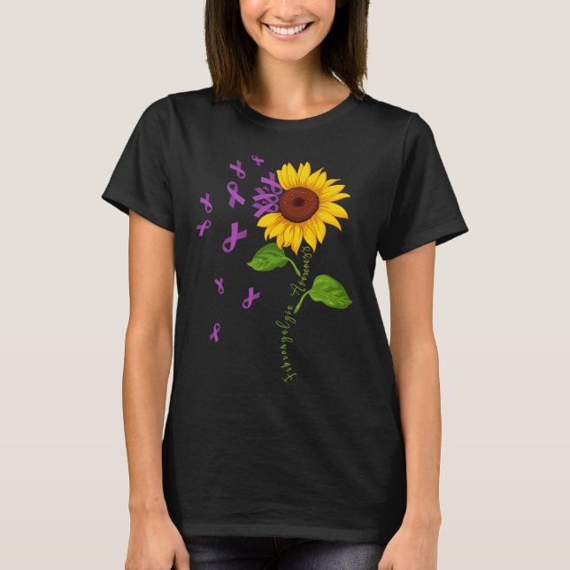 Sunflower Purple Ribbon Fibromyalgia Awareness Mon T-Shirt (Front)