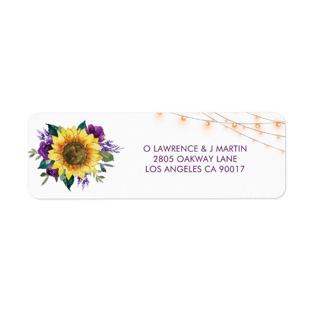 Sunflower Purple Rose Lights Mariage Adresse (Devant)
