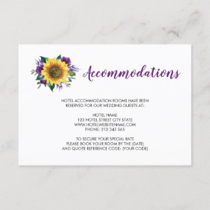 Sunflower Purple Rose Wedding Accommodations Enclosure Card