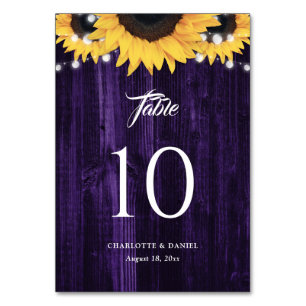 Sunflower Purple Wood String Lights Table Number