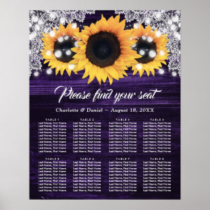 Sunflower Purple Wood Wedding Seating Chart 8
