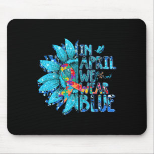 Sunflower Puzzle In April We Wear Blue Autism Awar Mouse Pad