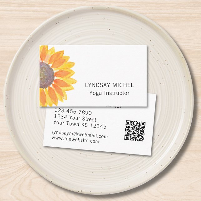 Sunflower QR Code Yoga Instructeur Carte de visite (Créateur téléchargé)
