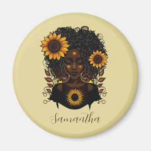 Sunflower Queen Afro Woman Magnet