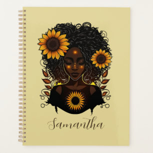 Sunflower Queen Afro Woman Planner