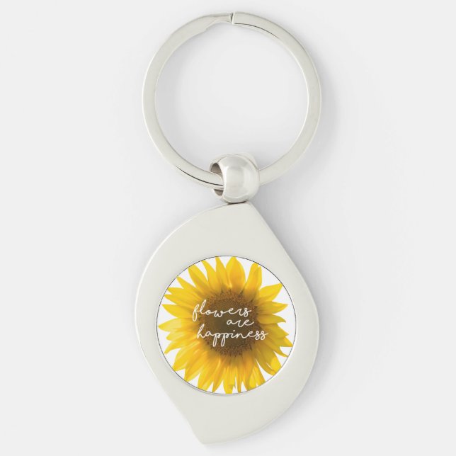 Sunflower quote "flowers are happiness" keychain (Front)