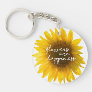 Sunflower quote "flowers are happiness" keychain