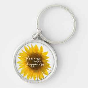 Sunflower quote "flowers are happiness" keychain