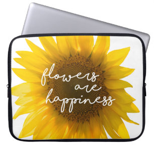 Sunflower quote "flowers are happiness" laptop sleeve