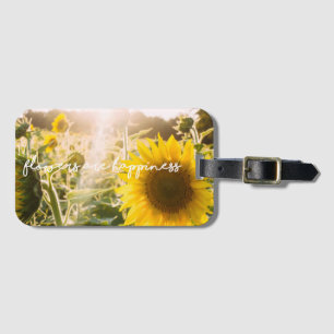 Sunflower quote "flowers are happiness" luggage tag