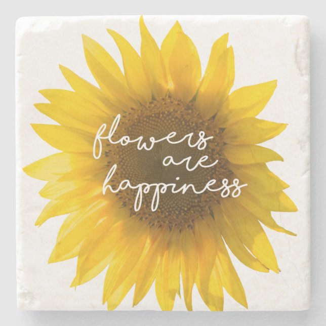 Sunflower quote "flowers are happiness" stone coaster (Front)