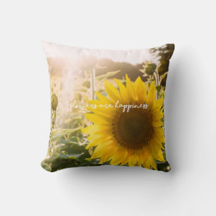 Sunflower quote "flowers are happiness" throw pillow
