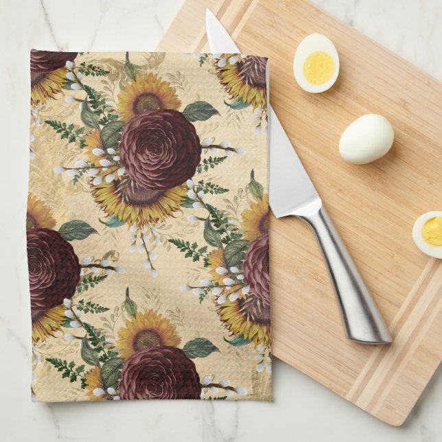 Sunflower & Ranunculus Kitchen Towel (Quarter Fold)