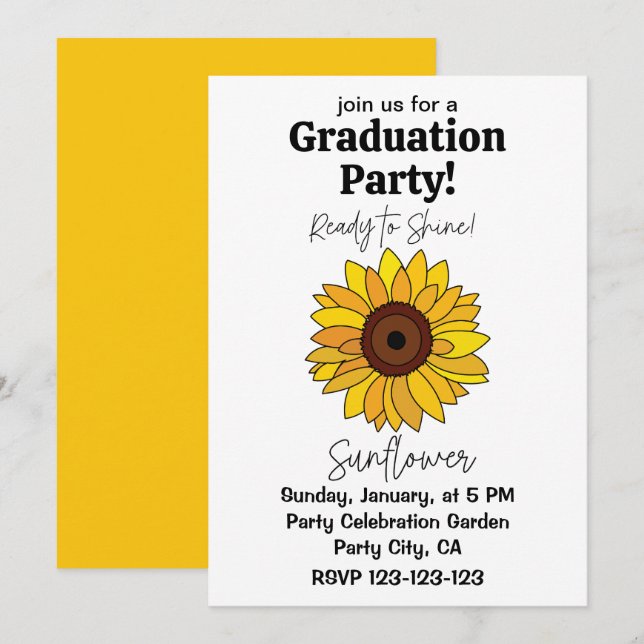 Sunflower Ready To Shine Sunflower Graduation Invitation (Front/Back)