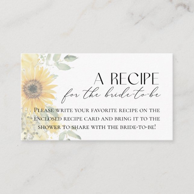 Sunflower Recipe For the Bride to be  Enclosure Card (Front)