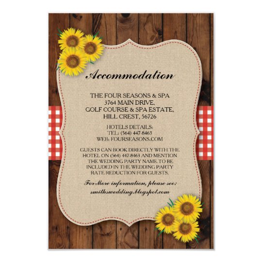 Sunflower Red Accommodation Burlap Wedding Cards