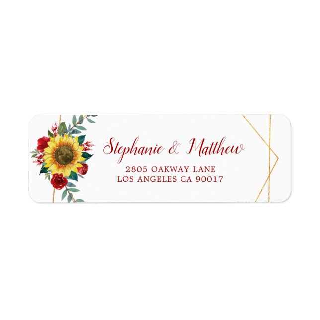 Sunflower Red Floral Géométrique Gold Adresse (Devant)