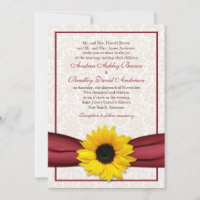 Sunflower Red Ribbon Mariage damassé Invitation